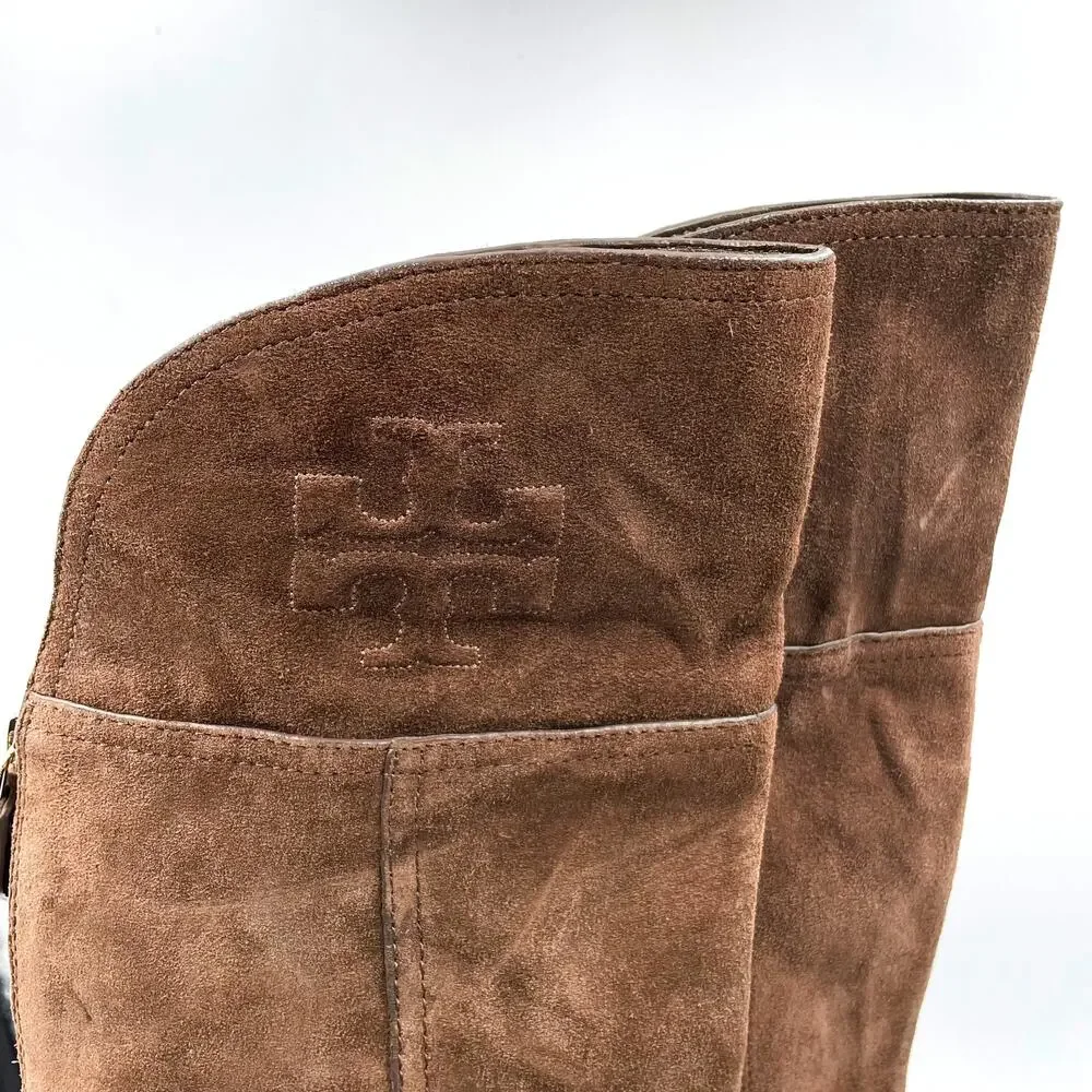 Tory Burch Simone Over the Knee Boots Brown Suede Flat Riding Sz 6